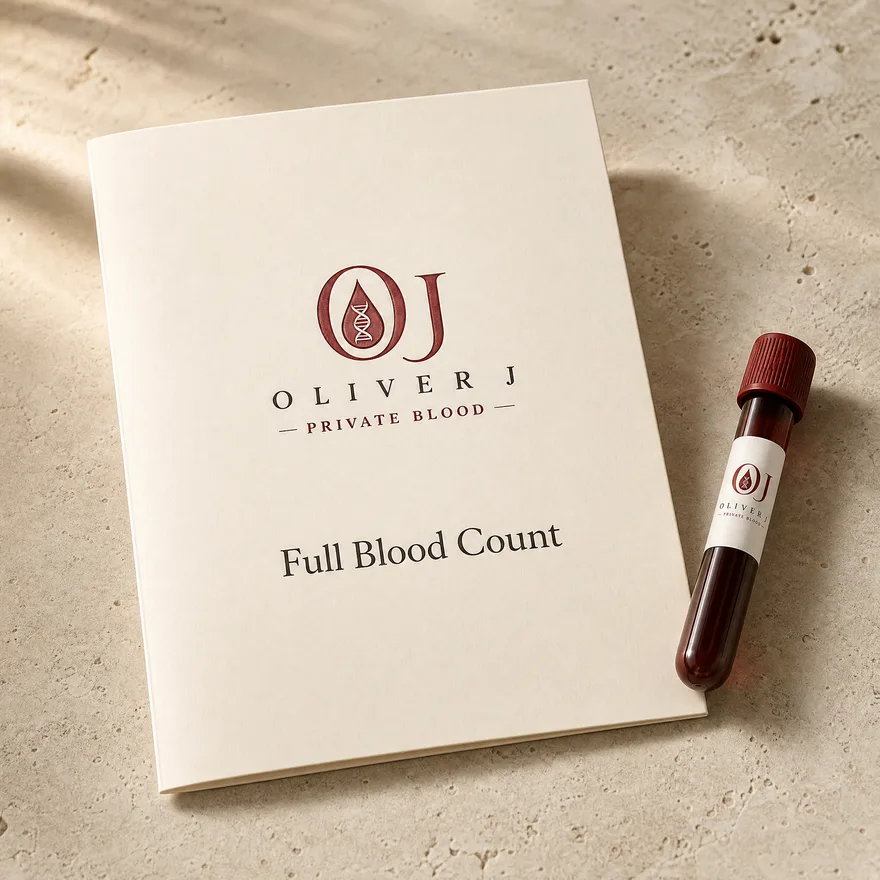 Full Blood Count test: Oliver J Private Blood presentation folder and sample vial