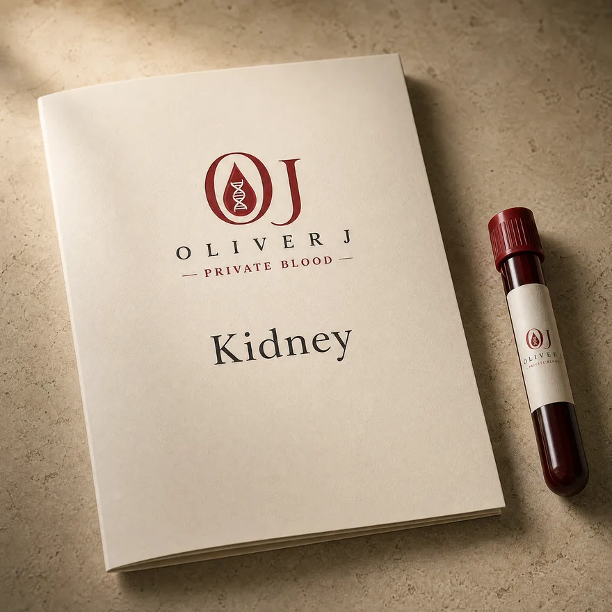 Kidney test: Oliver J Private Blood presentation folder and sample vial